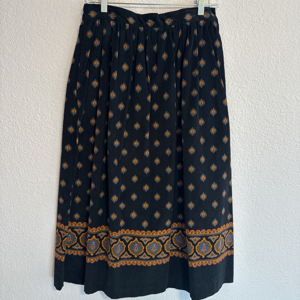 Karen Scott Black Maxi Skirt with Orange and Blue Accents